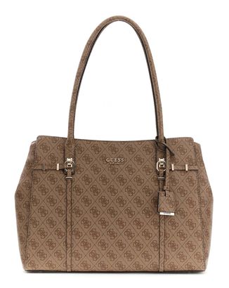 GUESS Leona Logo 2 Compartment Tote Bag Latte Logo