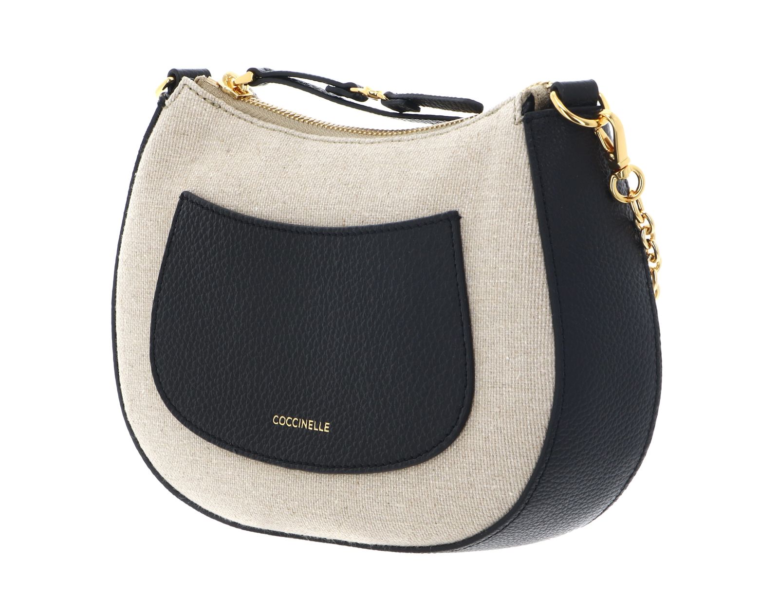 COCCINELLE C-Easy Canvas Mini Crossover Bag Natural / Noir COCCINELLE C-Easy Canvas Mini Crossover Bag Natural / Noir