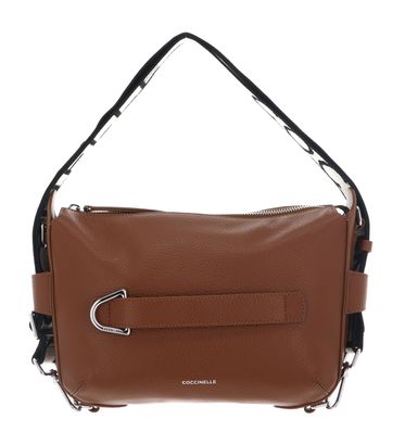 COCCINELLE Gretel Ribbon Crossbody Bag Grained Leather Cognac
