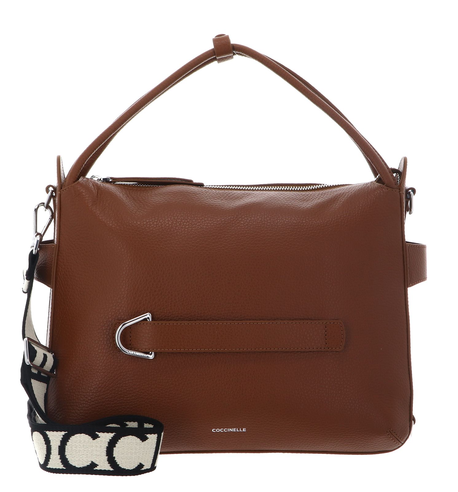 COCCINELLE Gretel Ribbon Handbag Grained Leather Cognac