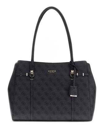 GUESS Leona Logo 2 Compartment Tote Bag Coal Logo