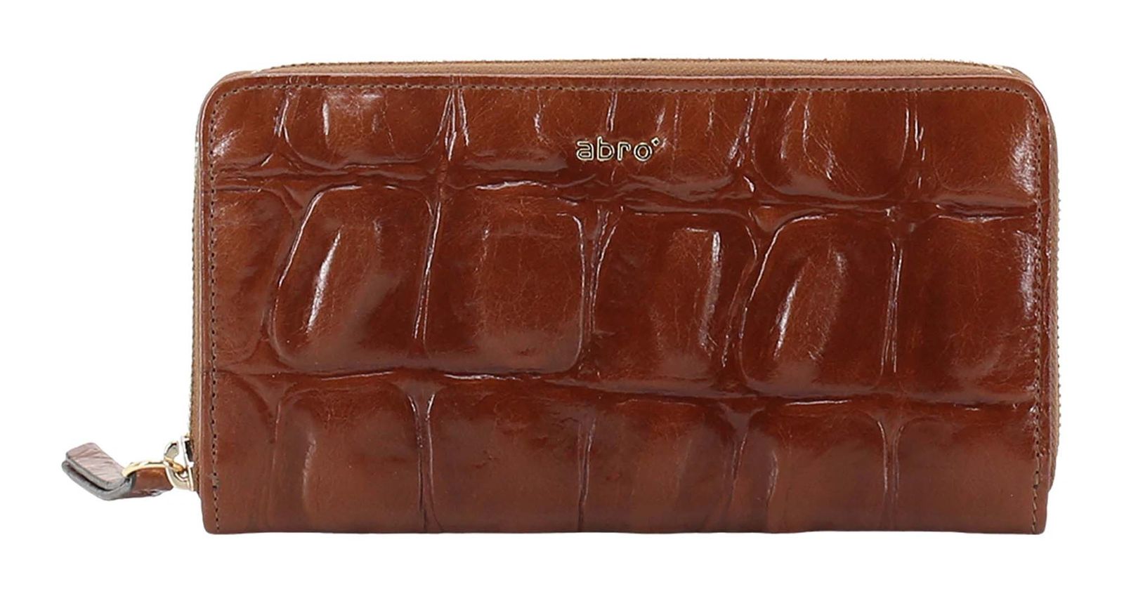 abro Leather Maxi Cocco Zip Wallet Caramel / Cognac