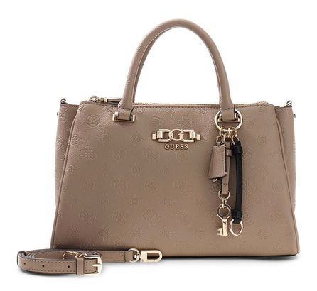 GUESS Anise Triple Compartment Satchel Dark Taupe Logo