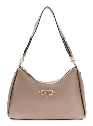 GUESS Anise Double Zip Shoulder Bag Dark Taupe Logo