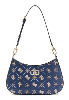 GUESS Emelie Logo Top Zip Shoulder Bag Navy Logo