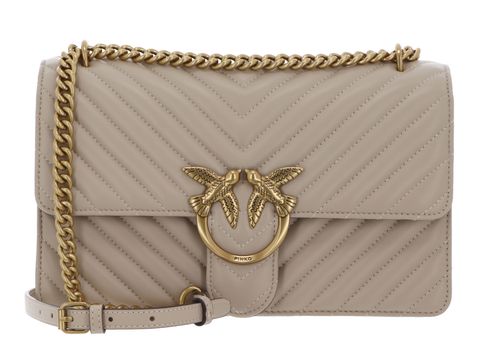 PINKO Love One Classic DC Sheep Nappa Chevron M Beige - Smoke Grey - Antique Gold PINKO Love One Classic DC Sheep Nappa Chevron M Beige - Smoke Grey - Antique Gold