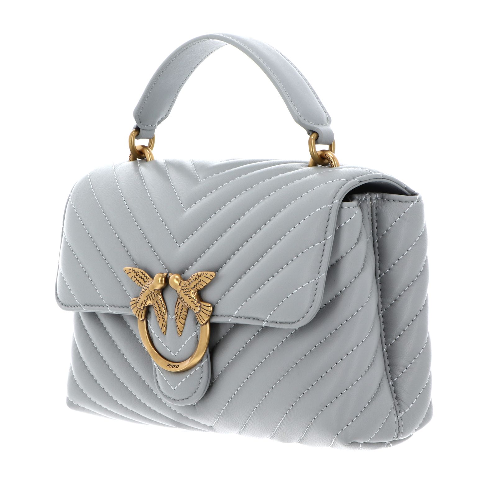 PINKO Love Lady Puff Mini CL Sheep Nappa Chevron S Pearl Grey - Antique Gold PINKO Love Lady Puff Mini CL Sheep Nappa Chevron S Pearl Grey - Antique Gold