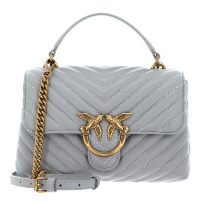 PINKO Love Lady Puff Mini CL Sheep Nappa Chevron S Pearl Grey - Antique Gold
