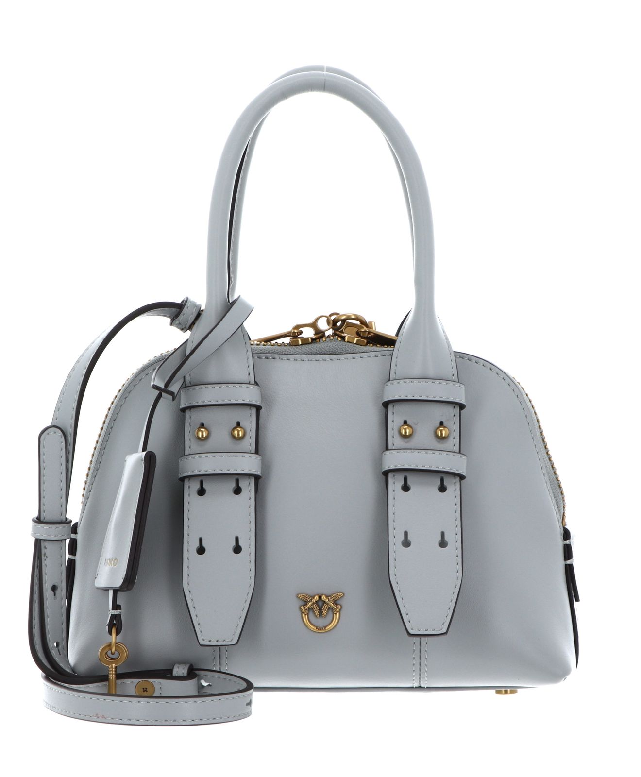 PINKO Bowling Bag Zip Mini Vitello M Pearl Grey - Antique Gold