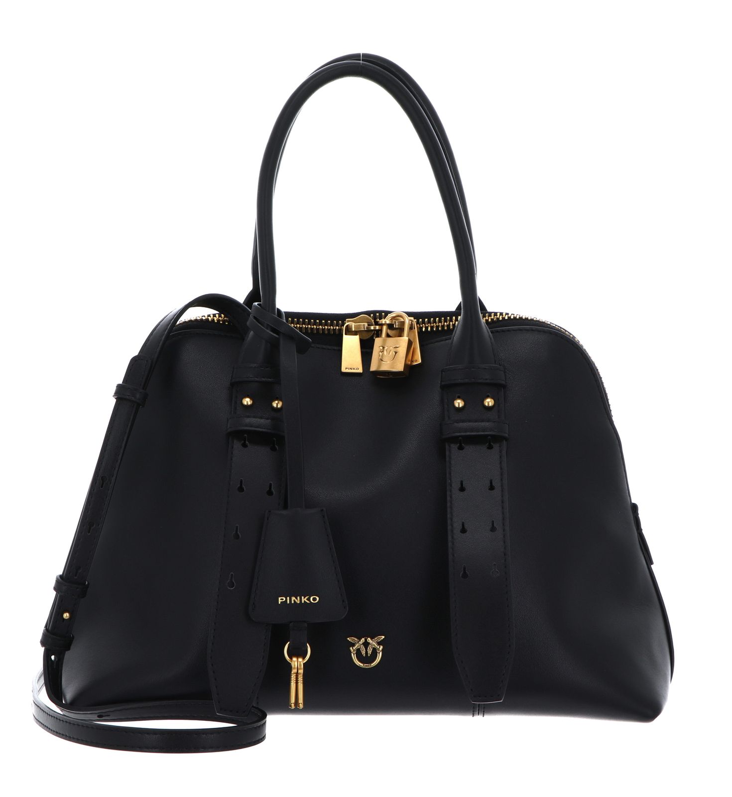PINKO Bowling Bag Vitello Mor M Black - Antique Gold