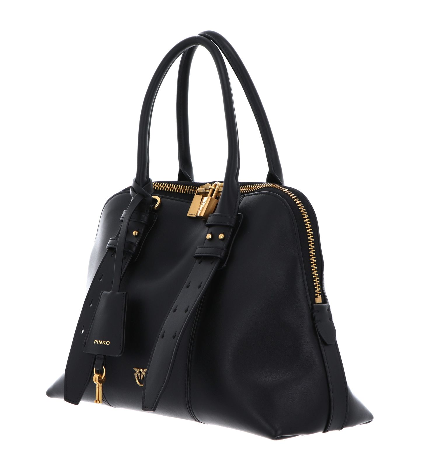 PINKO Bowling Bag Vitello Mor M Black - Antique Gold PINKO Bowling Bag Vitello Mor M Black - Antique Gold