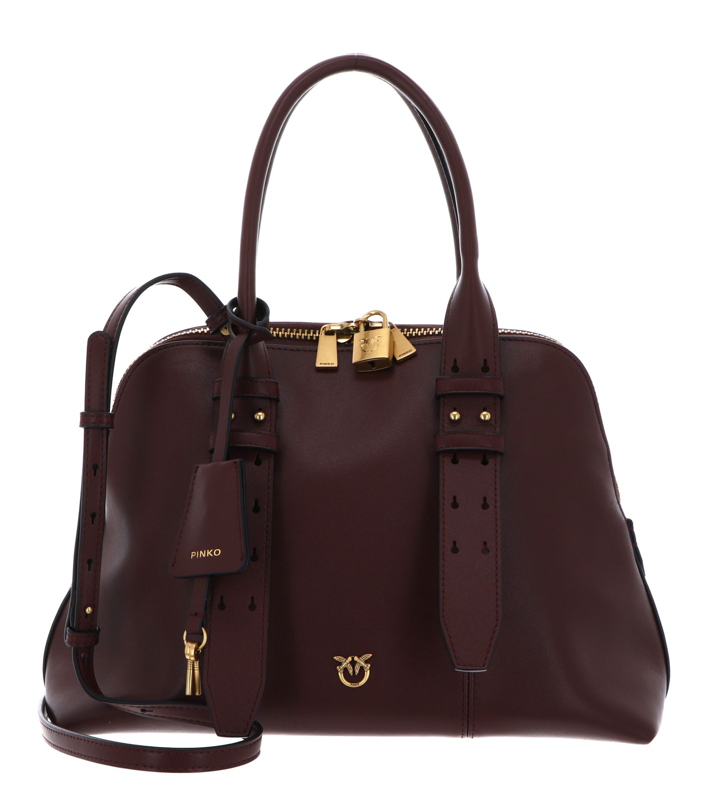 PINKO Bowling Bag Vitello Mor M Burgundy Wine - Antique Gold