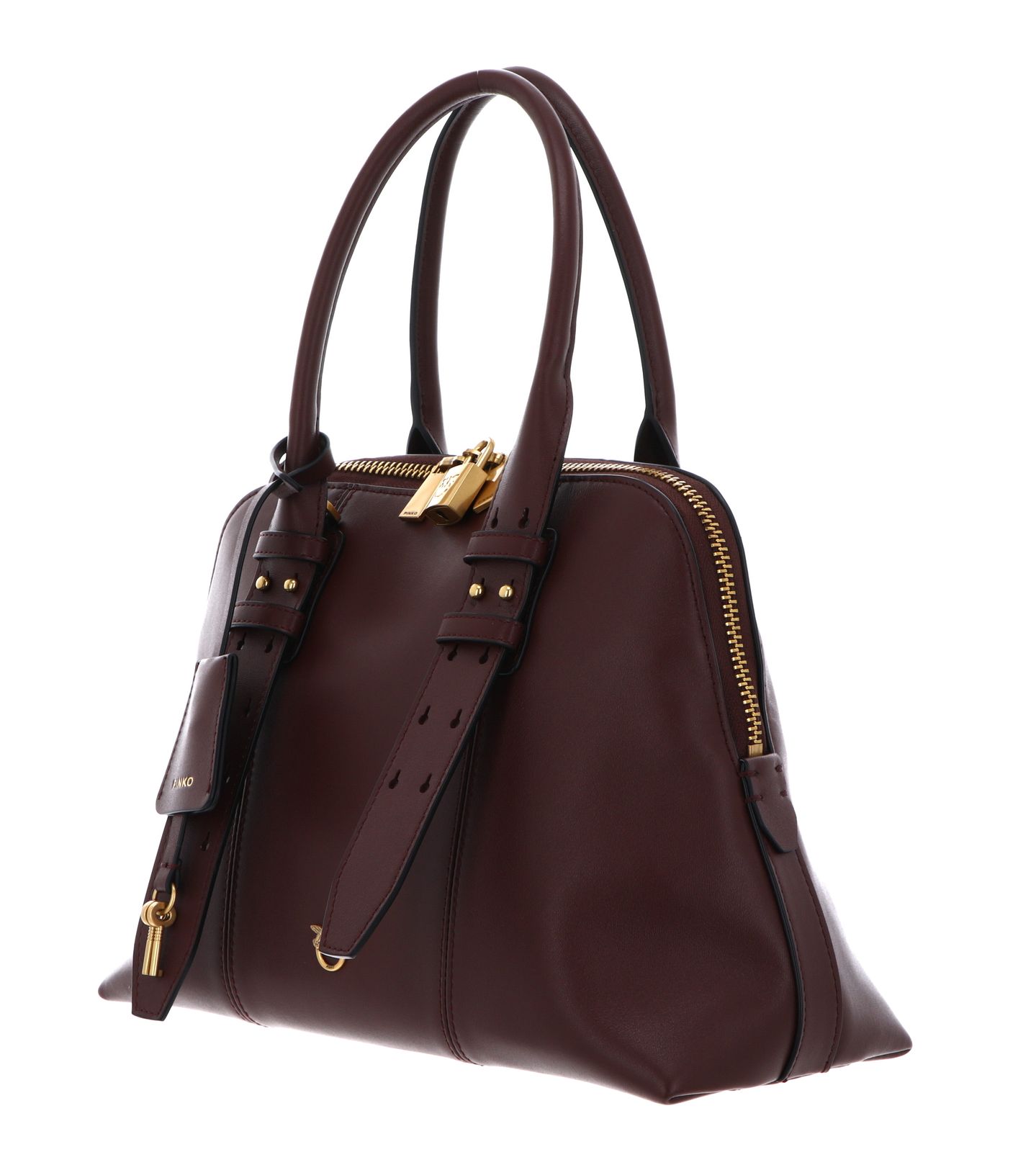 PINKO Bowling Bag Vitello Mor M Burgundy Wine - Antique Gold PINKO Bowling Bag Vitello Mor M Burgundy Wine - Antique Gold