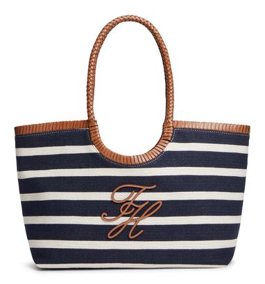 TOMMY HILFIGER TH Elevated Summer Tote Stripe Stripe Blue / Cognac