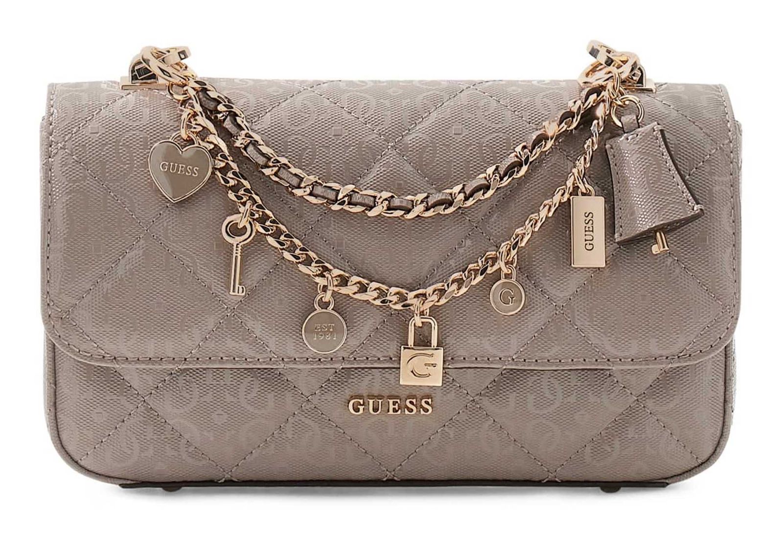 GUESS Libby Flap Crossbody Bag Dark Taupe