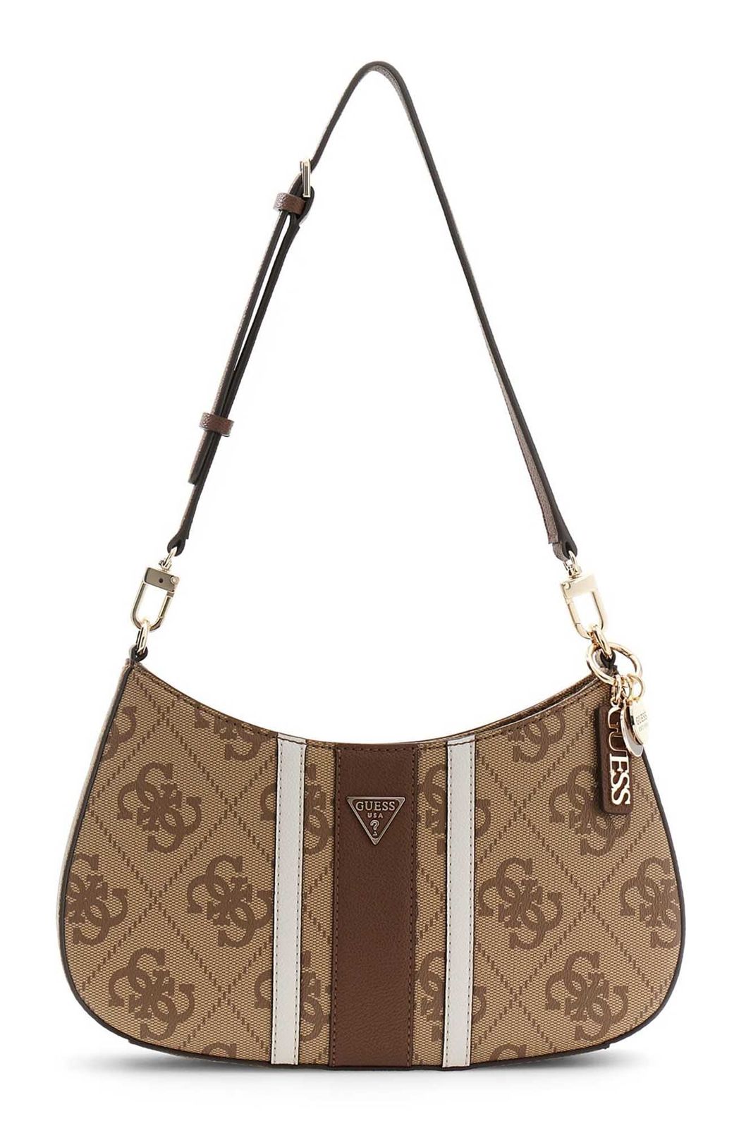 GUESS Noelle II Top Zip Shoulder Bag Latte Logo / Brown