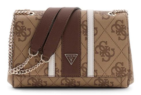 GUESS Noelle II Convertible Xbody Flap Bag Latte Logo / Brown