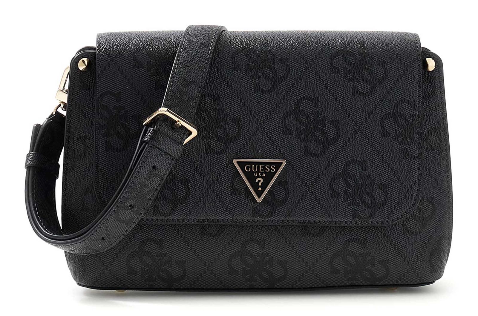 GUESS Meridian II Flap Crossbody Bag Coal Logo