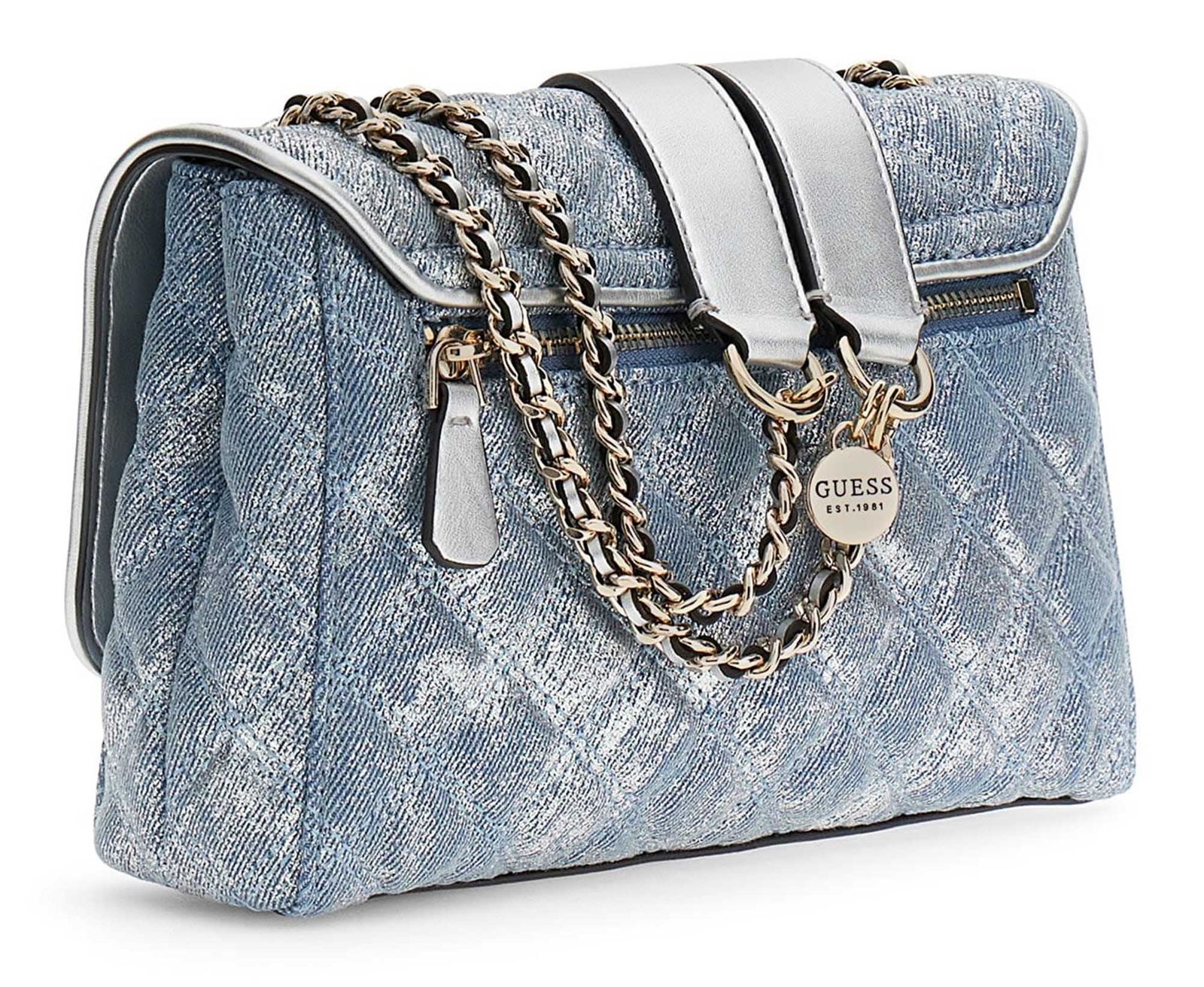 GUESS Giully II 2 Compartment Convertible Flap Metallic Denim GUESS Giully II 2 Compartment Convertible Flap Metallic Denim
