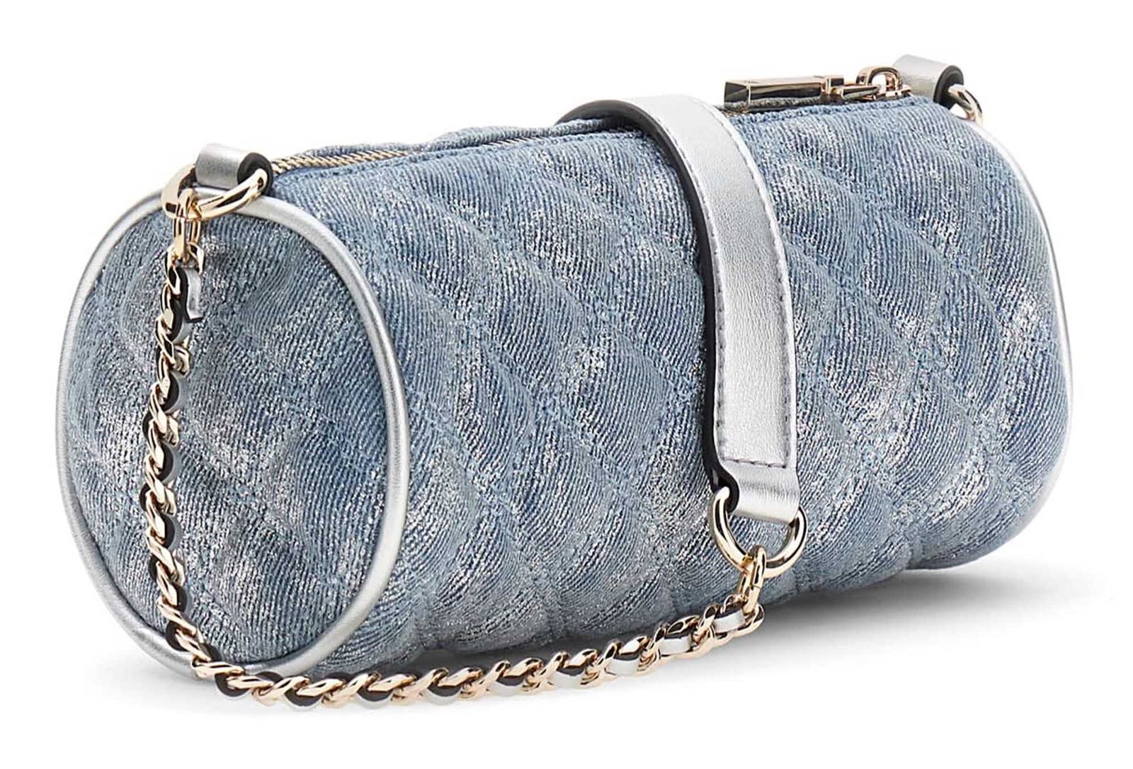 GUESS Giully II Mini Barrel Bag Metallic Denim GUESS Giully II Mini Barrel Bag Metallic Denim