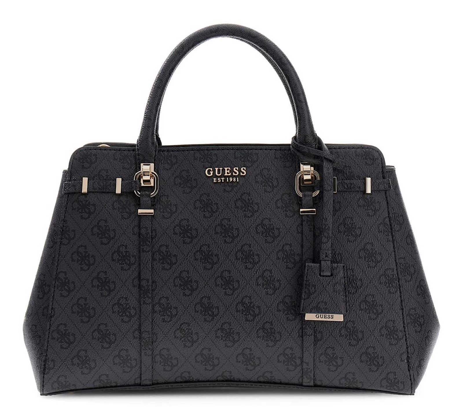 GUESS Leona Logo Multi Compartment Satchel Coal Logo