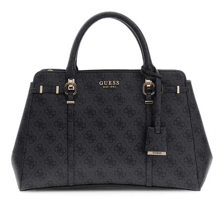 GUESS Leona Logo Multi Compartment Satchel Coal Logo