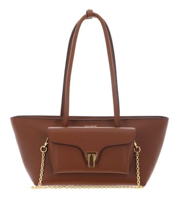 COCCINELLE Double Beat Grained Leather Handbag Cognac COCCINELLE Double Beat Grained Leather Handbag Cognac