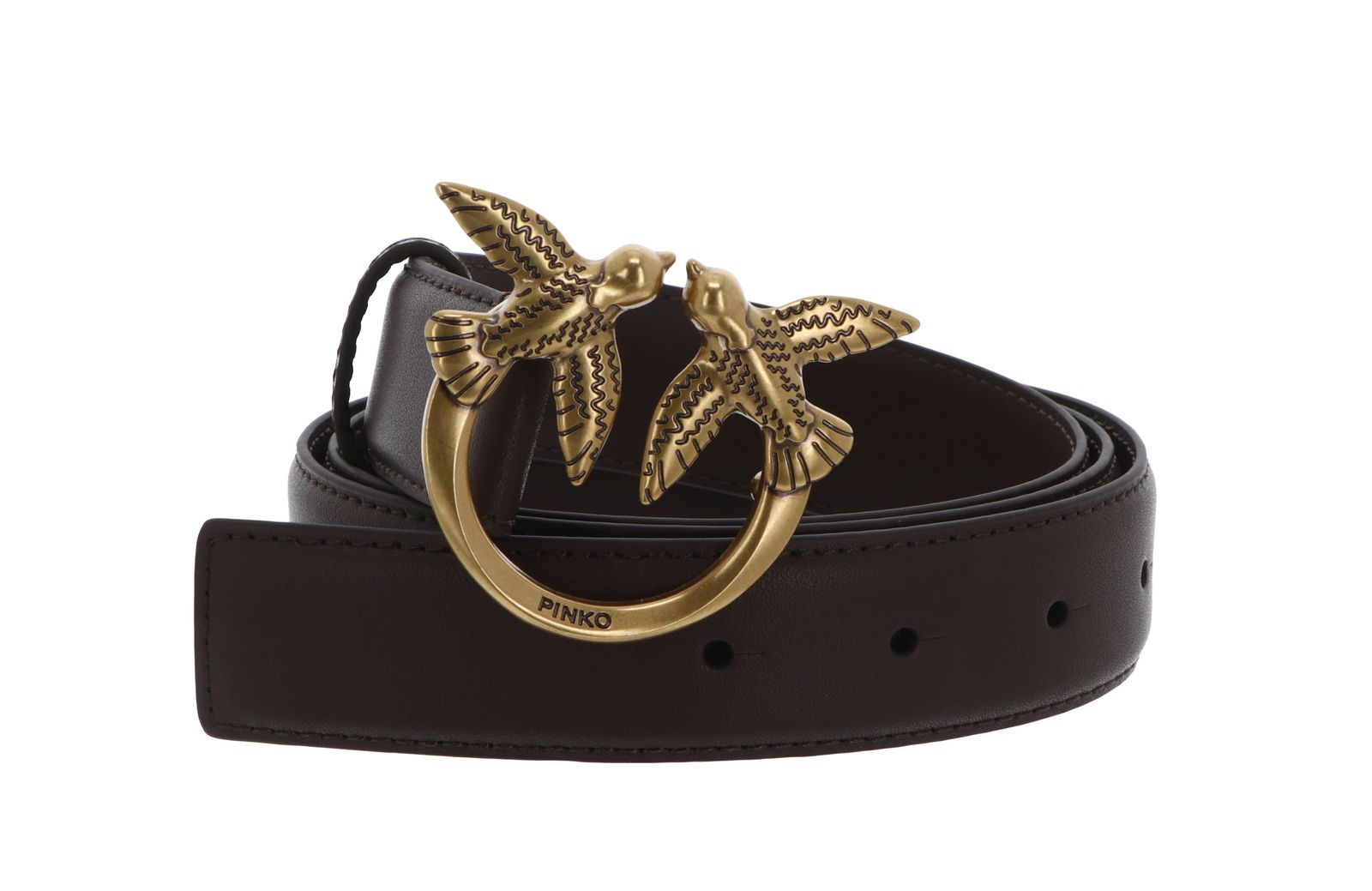 PINKO Love Berry H3 Belt W85 Chestnut Brown - Antique Gold