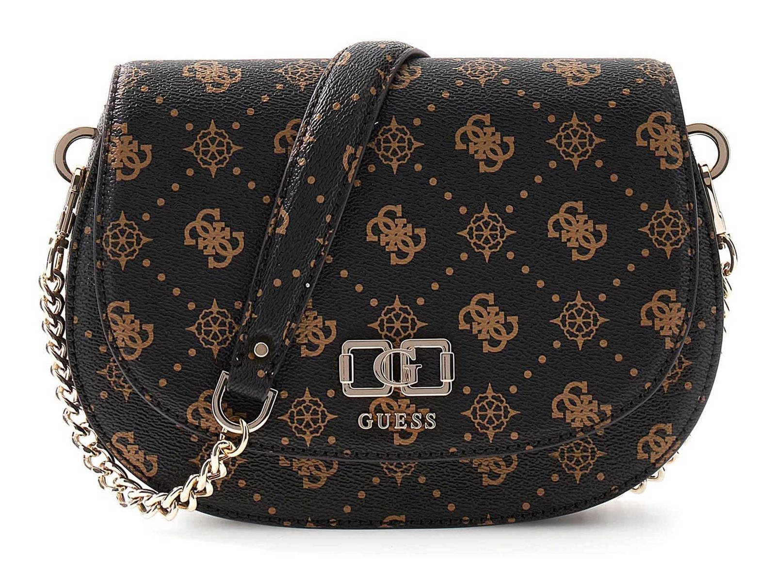 GUESS Emelie Logo Flap Shoulder Bag Espresso Logo