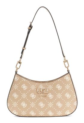 GUESS Emelie Logo Top Zip Shoulder Bag Biscotti Logo
