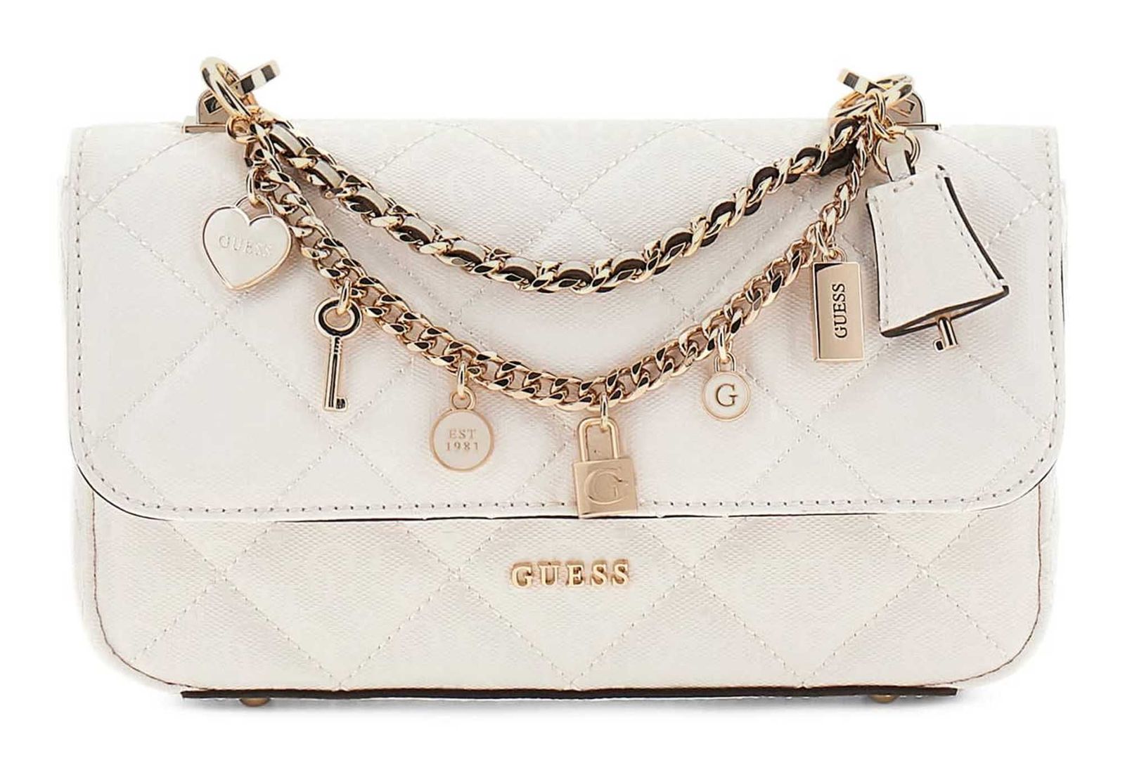 GUESS Libby Flap Crossbody Bag Cream White