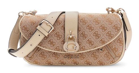 GUESS Jessa Flap Crossbody Bag Latte Logo