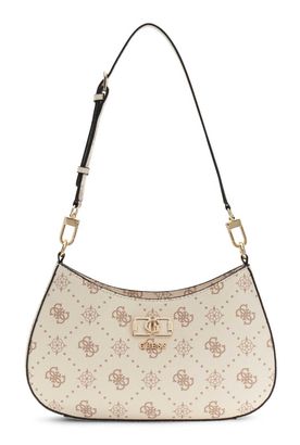 GUESS Emelie Logo Top Zip Shoulder Bag Vanilla Logo