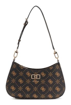 GUESS Emelie Logo Top Zip Shoulder Bag Espresso Logo