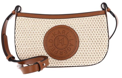 KARL LAGERFELD K / Circle Crossbody Saddle Raffia Mesh Natural Tan