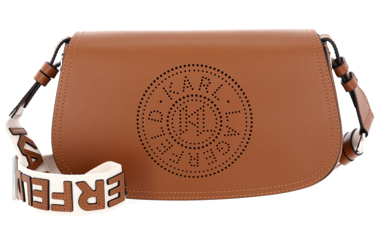 KARL LAGERFELD K / Circle Saddle Crossbody Perforated Dark Tan