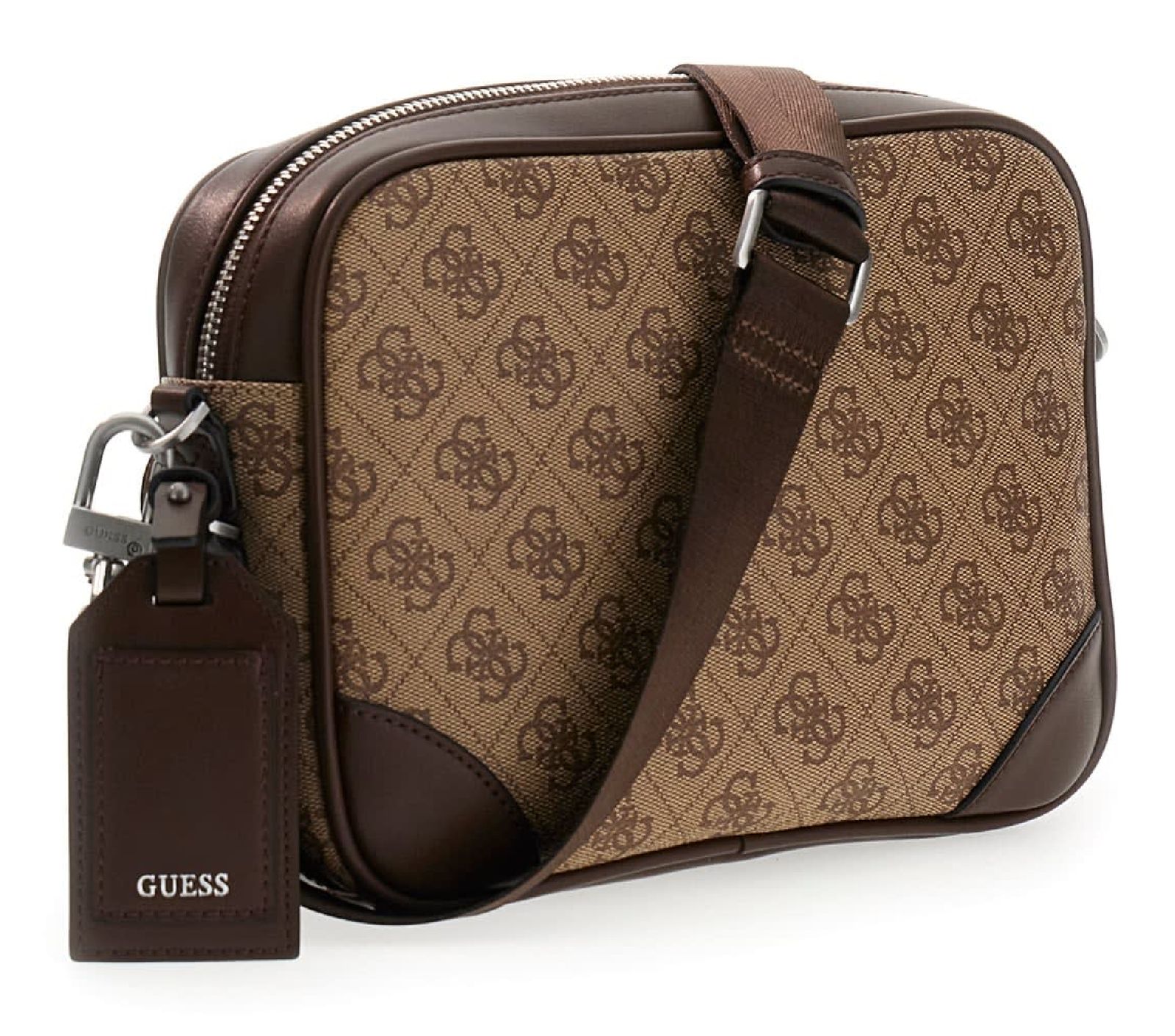 GUESS Milano Crossbody Double Zip Bag Beige / Cognac GUESS Milano Crossbody Double Zip Bag Beige / Cognac