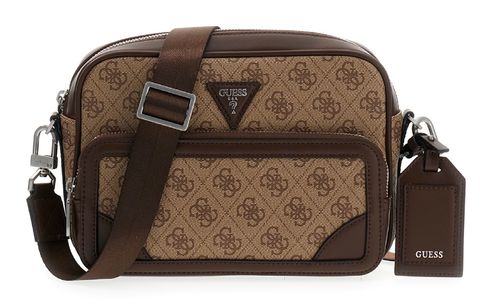 GUESS Milano Crossbody Double Zip Bag Beige / Cognac