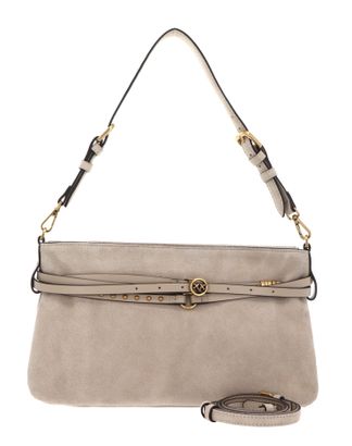 PINKO Belt Bag Classic Suede Beige - Smoke Grey - Antique Gold