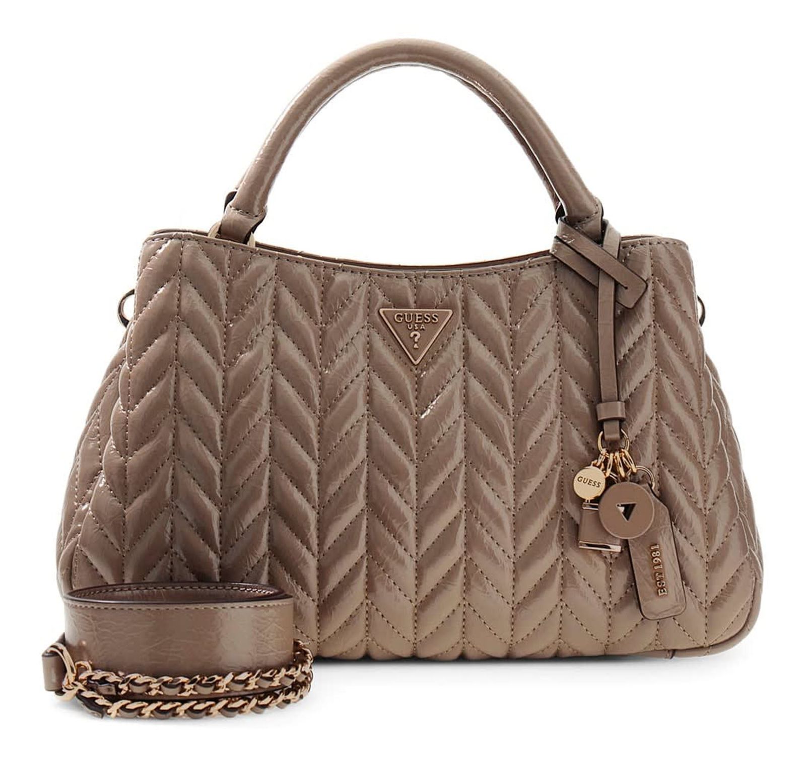 GUESS Cheryl Triple Compartment Satchel Dark Taupe