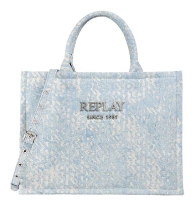 REPLAY Handbag Bleach Denim + Cream White