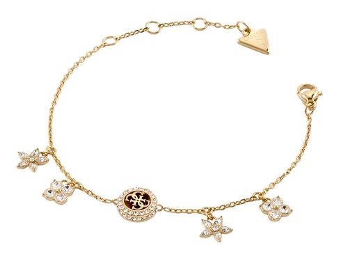 GUESS Secret Garden Flower Charms Bracelet S Yellow Gold