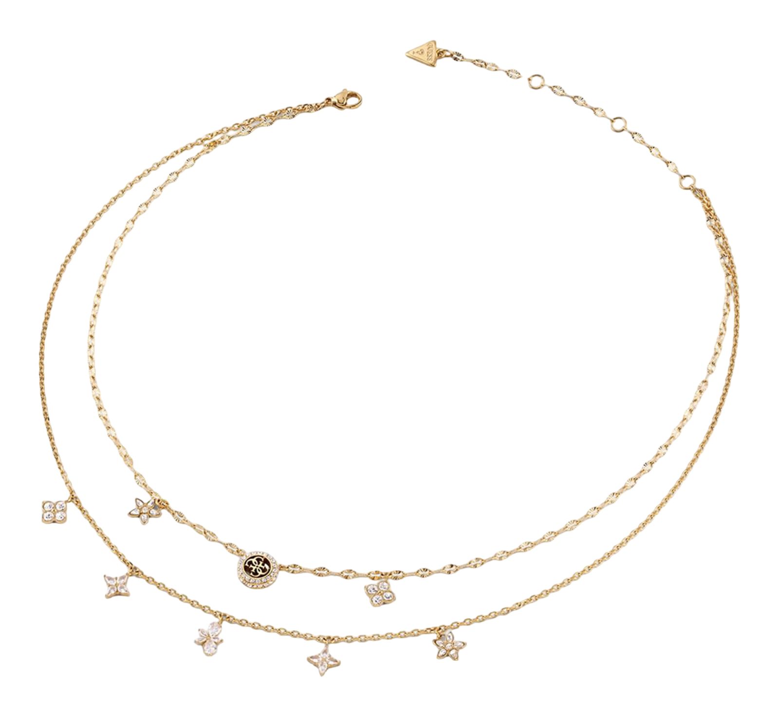 GUESS Secret Garden 16-18" Two Rows Flowers Necklace Yellow Gold