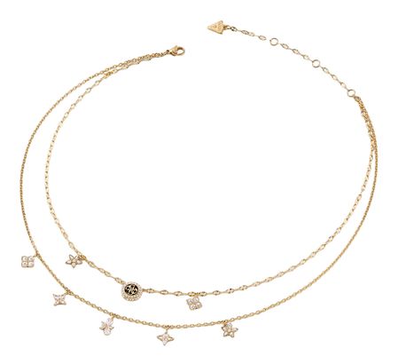 GUESS Secret Garden 16-18" Two Rows Flowers Necklace Yellow Gold