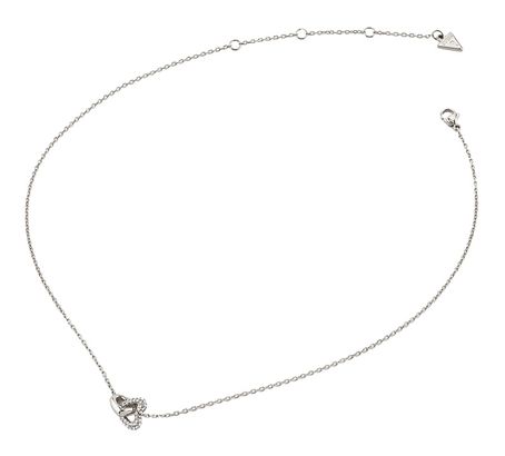 GUESS Beloved 16-18" Heart Links Necklace Rhodium