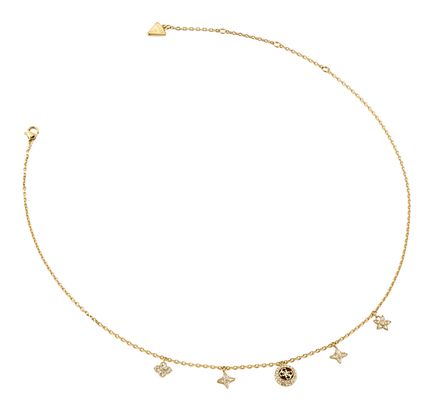 GUESS Secret Garden 16-18" Flower Charms Necklace Yellow Gold