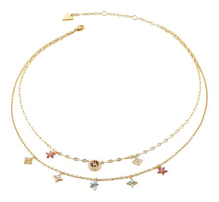 GUESS Secret Garden 16-18" Two Rows Flowers Necklace Yellow Gold / Multicolor