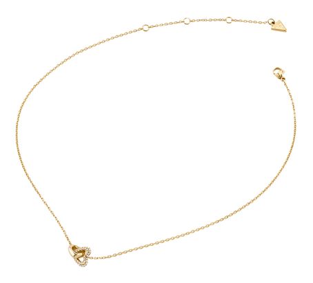 GUESS Beloved 16-18" Heart Links Necklace Yellow Gold