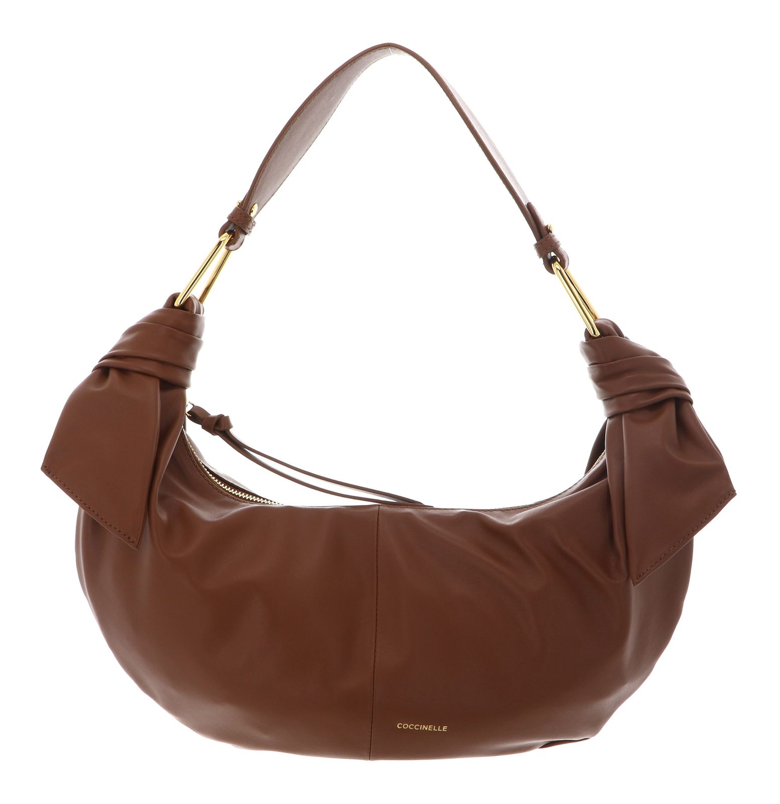 COCCINELLE Furoshiki Handbag puffy Smooth Leather Cognac