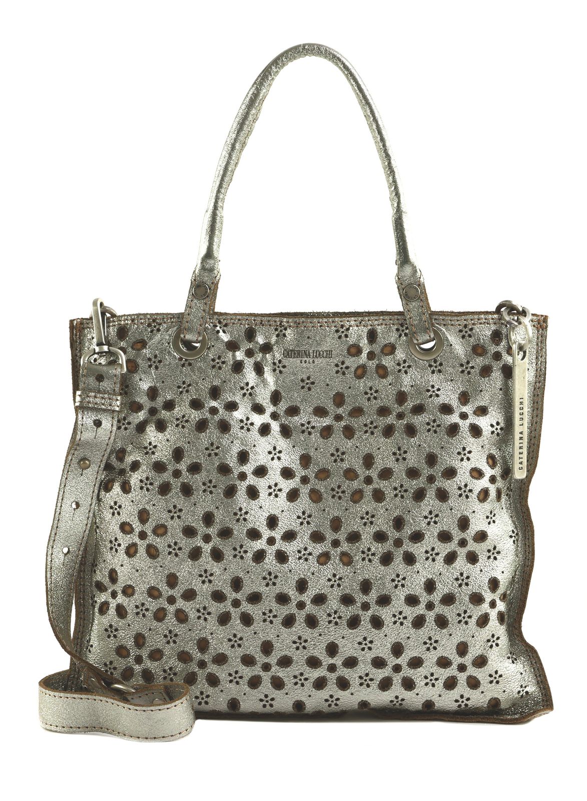 CATERINA LUCCHI Ambra Shopping Bag M Acciaio + T / Burro